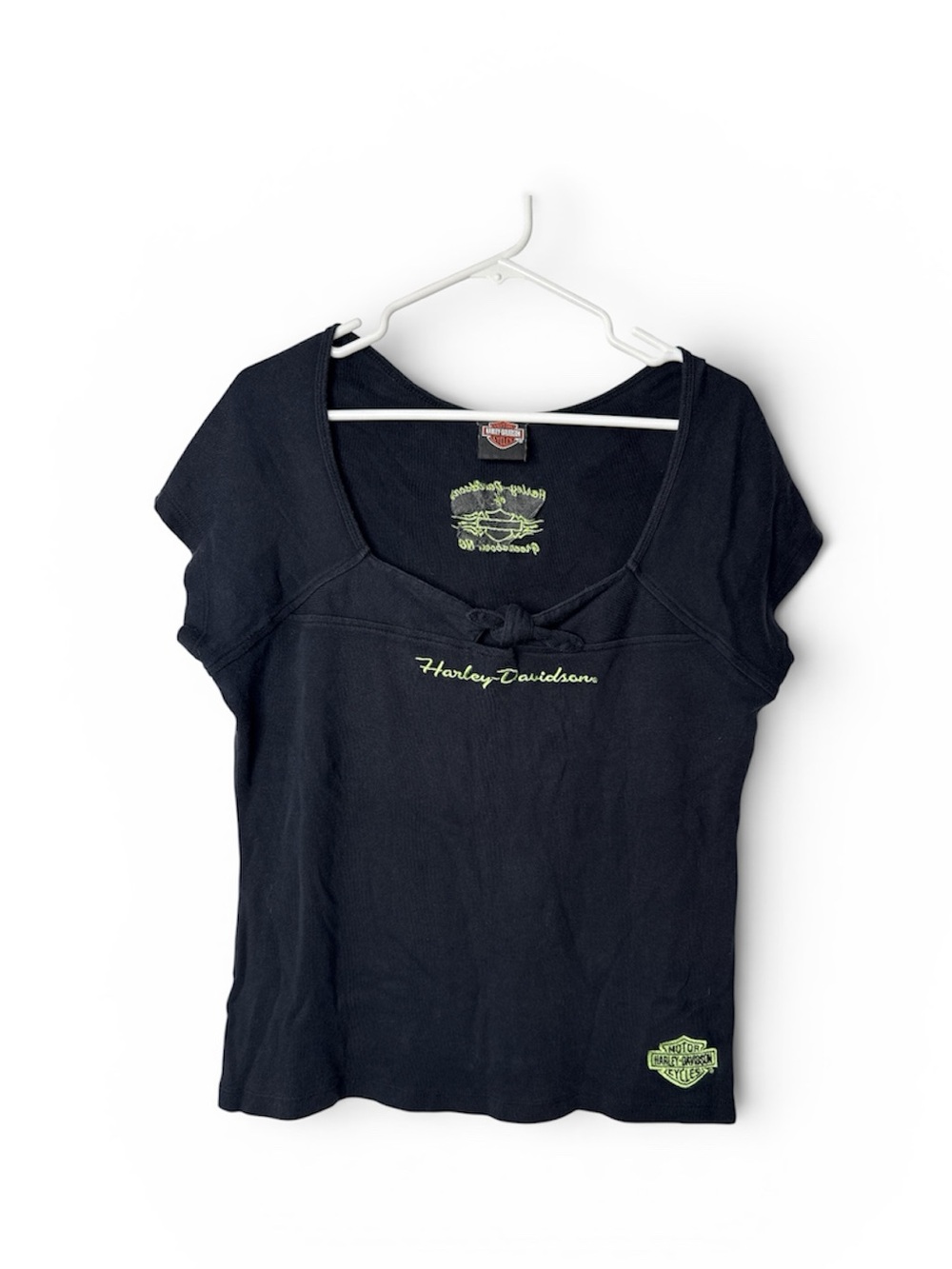 HARLEY-DAVIDSON Shirt Women's XL Cropped Black Sexy Biker Y2K Whimsigoth Grunge